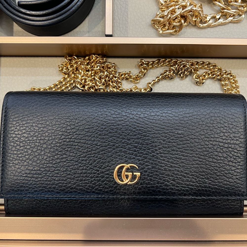 Gucci GG Marmont Black Leather Chain Wallet